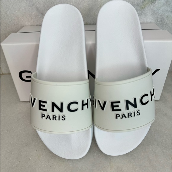 Givenchy Paris Logo Men’s Men White Flat Rubber Pool Slides Sandals 43 US 10 - Picture 10 of 14